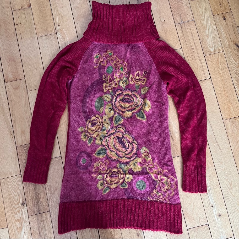 Desigual Red Cowl Neck Dress with Elegant Floral Design